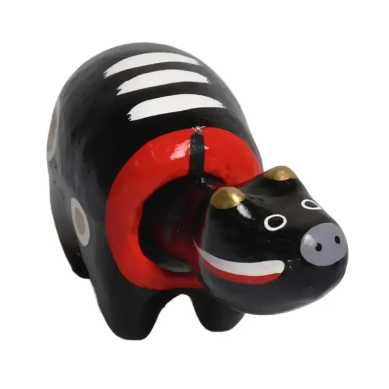 Akabeko Black Zodiac Ox Lucky Cow Figurine Handcrafted Toy Ornament