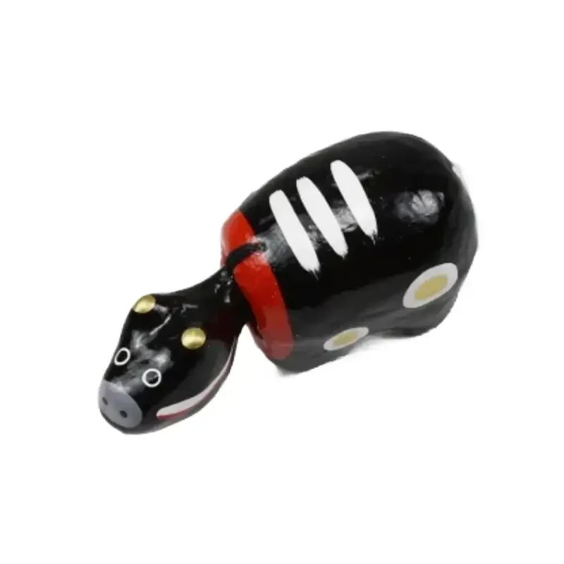 Akabeko Black Zodiac Ox Lucky Cow Figurine Handcrafted Toy Ornament