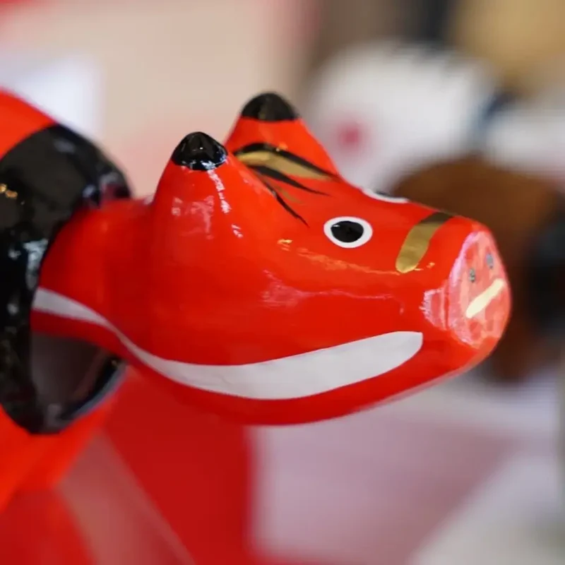 Akabeko Red Lucky Cow Figurine Handcrafted Toy Ornament Small