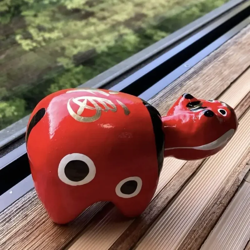 Akabeko Red Lucky Cow Figurine Handcrafted Toy Ornament Small