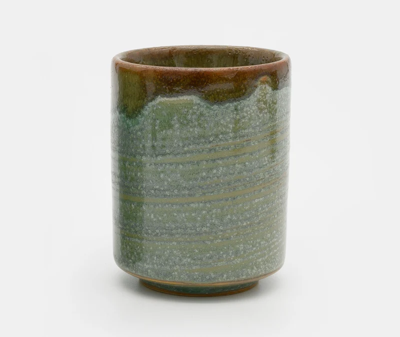 Green & Orange Ringed Glaze Cup
