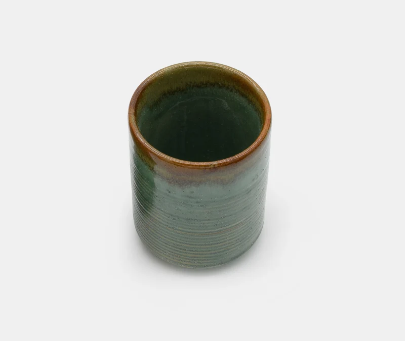 Green & Orange Ringed Glaze Cup