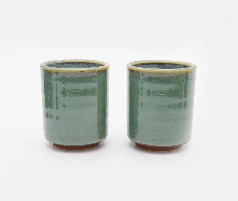 Aoi Green Glaze Ceramic Cup - Pair