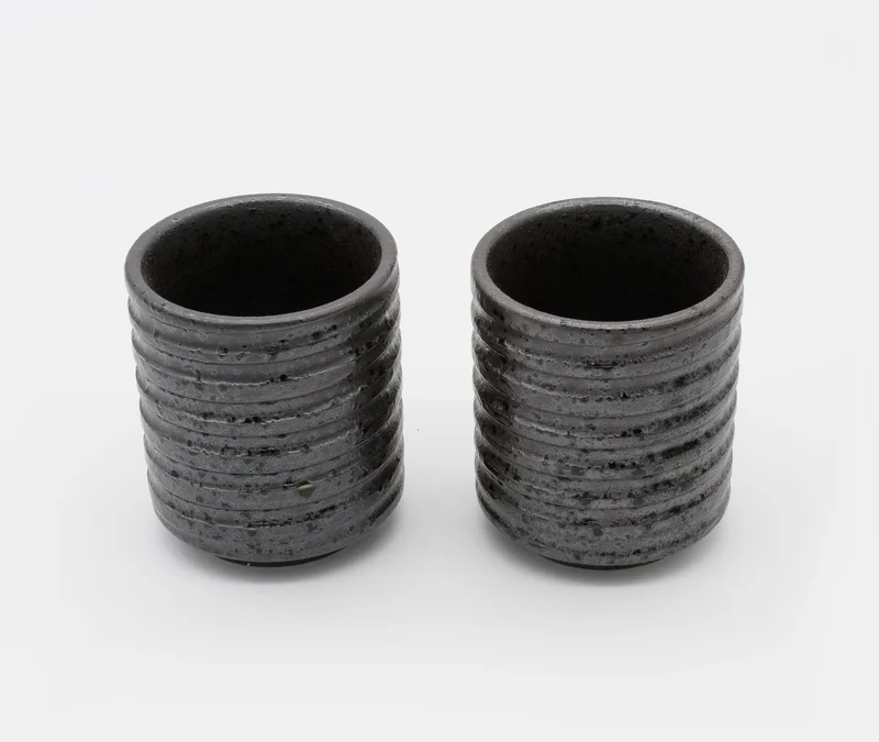 Black Kezuriuzu Glazed Cup Large - Pair