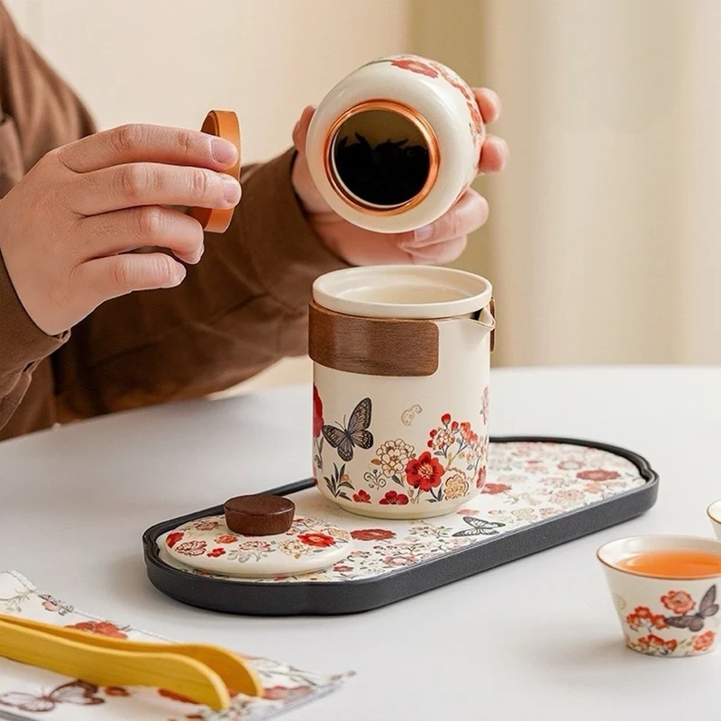 Tragbares Reise-Gongfu-Tee-Set „Schmetterling Garten“