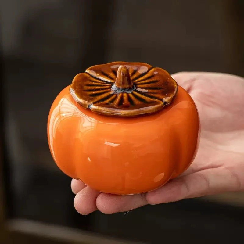 Keramikdose in Orange Persimmon-Optik mit Geschenkbox