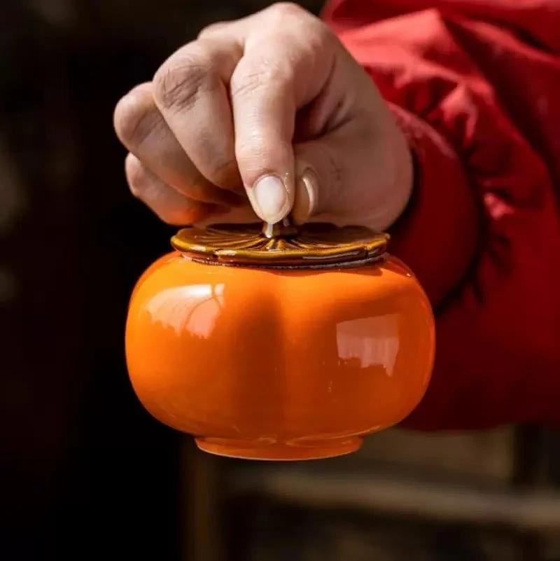 Keramikdose in Orange Persimmon-Optik mit Geschenkbox