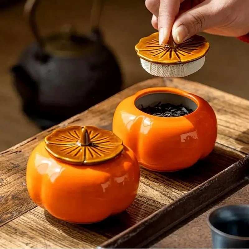 Keramikdose in Orange Persimmon-Optik mit Geschenkbox