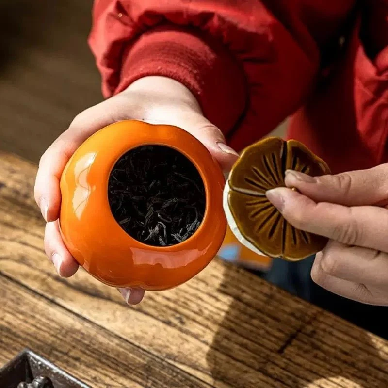 Keramikdose in Orange Persimmon-Optik mit Geschenkbox