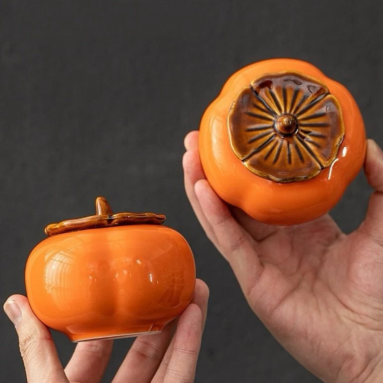 Keramikdose in Orange Persimmon-Optik mit Geschenkbox