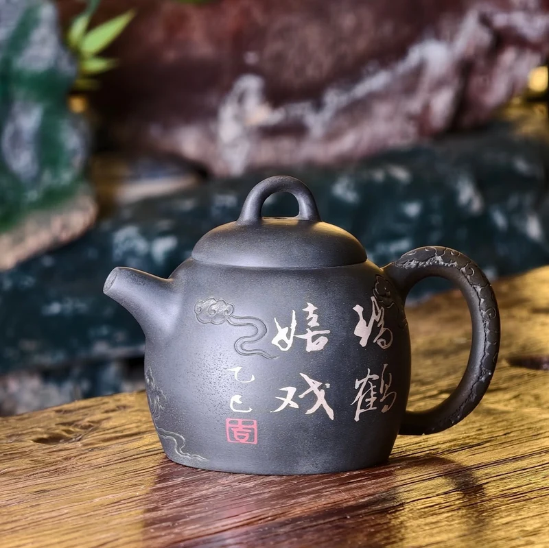 Mondlichtkranich – Meisterhandgefertigte kleine Teekanne aus Jianshui