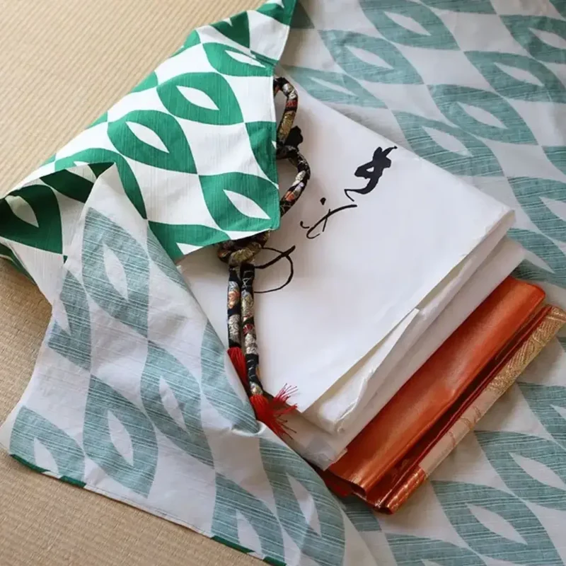 Furoshiki Green & White Pattern Designed Cotton Wrapping Cloth 90cm