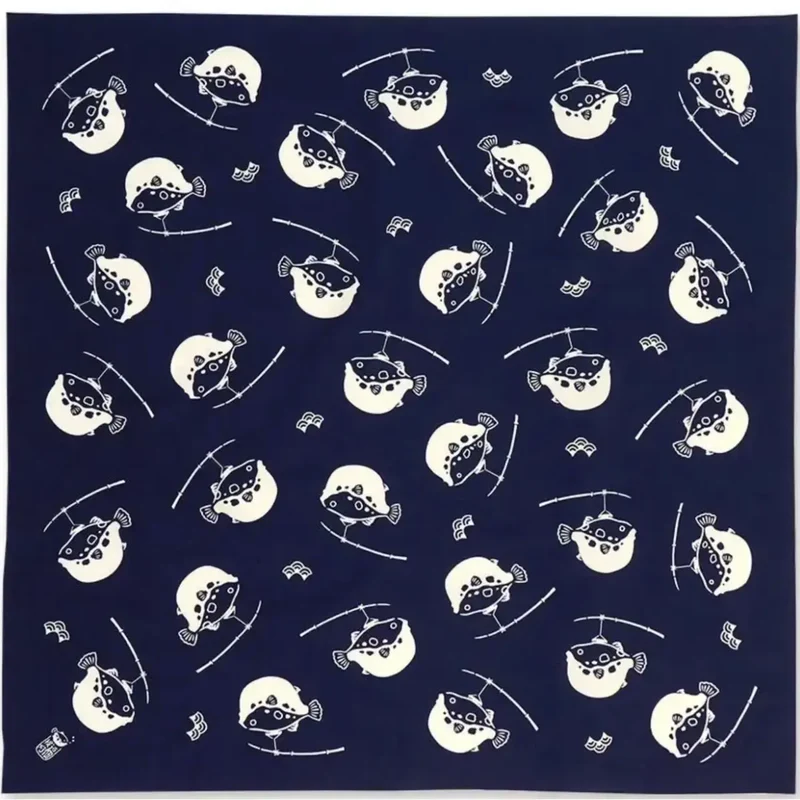 Furoshiki Fugu Puffer Fish Large Blue Cotton Wrapping Cloth 90cm