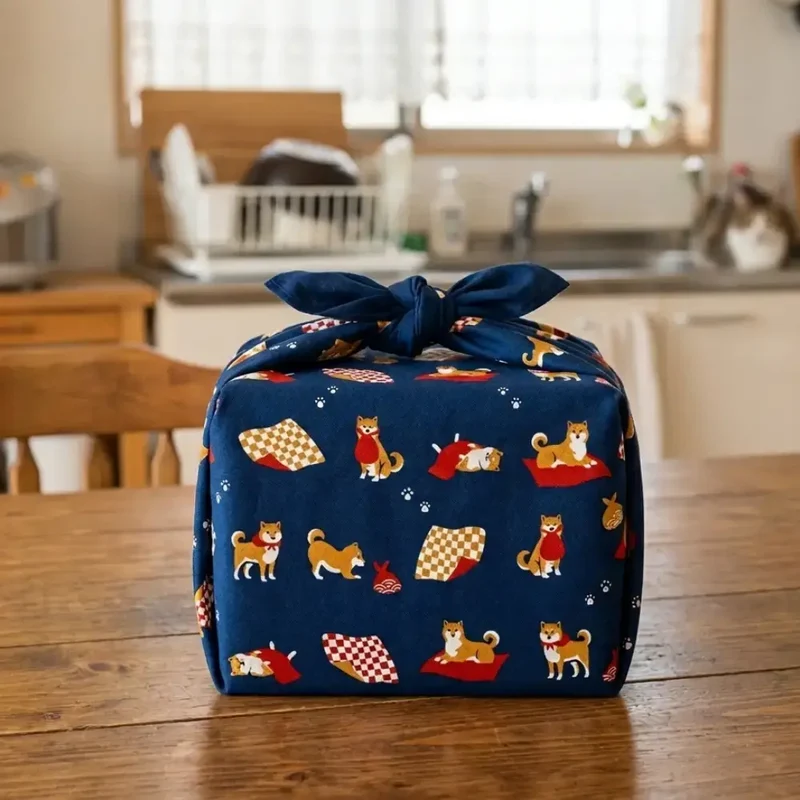 Furoshiki Shiba Inu Medium Blue Cotton Wrapping Cloth 70cm
