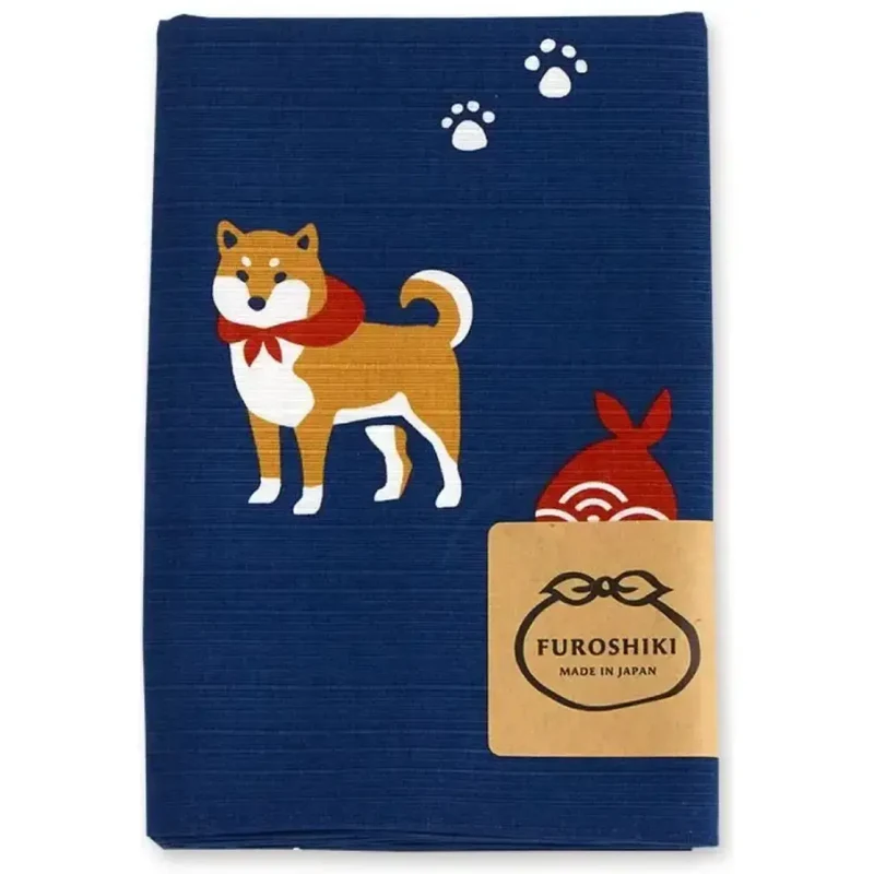 Furoshiki Shiba Inu Medium Blue Cotton Wrapping Cloth 70cm