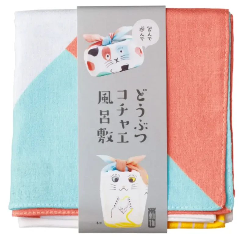 Furoshiki Modern Cute Cat Faces Design Small Cotton Wrapping Cloth 48cm