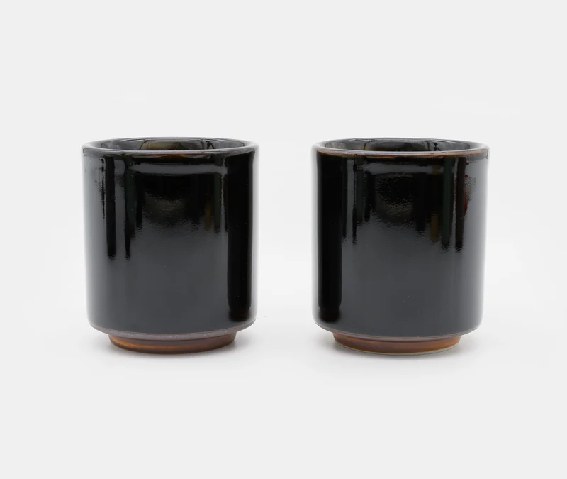 Small Black Kuro Ame Glazed Cup - Pair