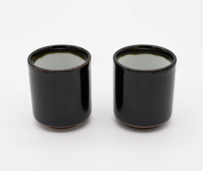 Small Black Kuro Ame Glazed Cup - Pair