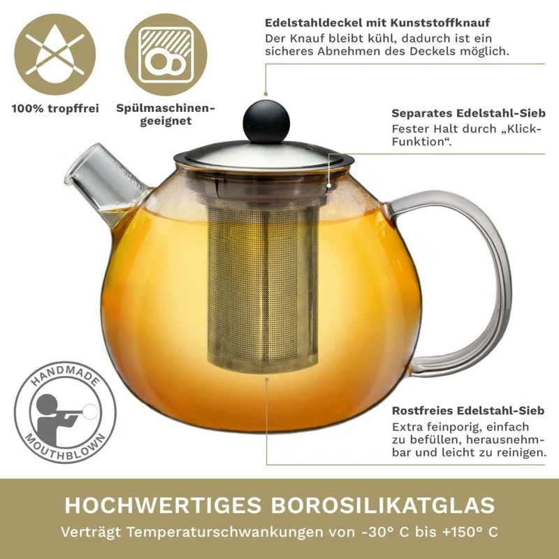 Glas-Teekanne “Shapes” mit Edelstahldeckel und Edelstahlsieb