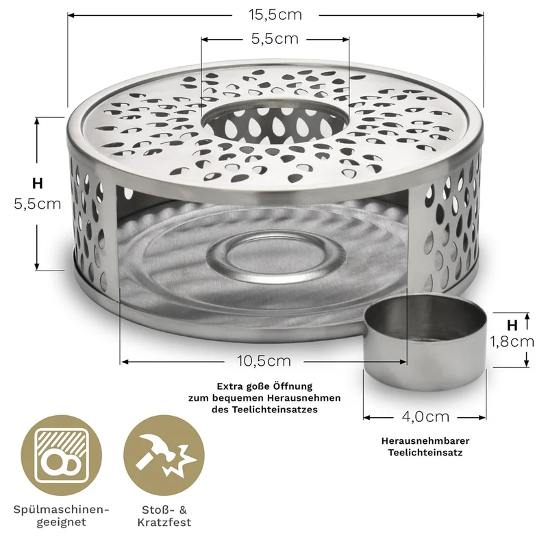 Design Edelstahl Stövchen "Leaf" mit Teelichthalter