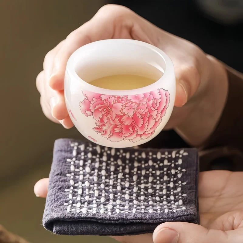 Rote Pfingstrose Liuli Gaiwan mit zwei Teetassen, 3er-Set in einer Geschenkbox