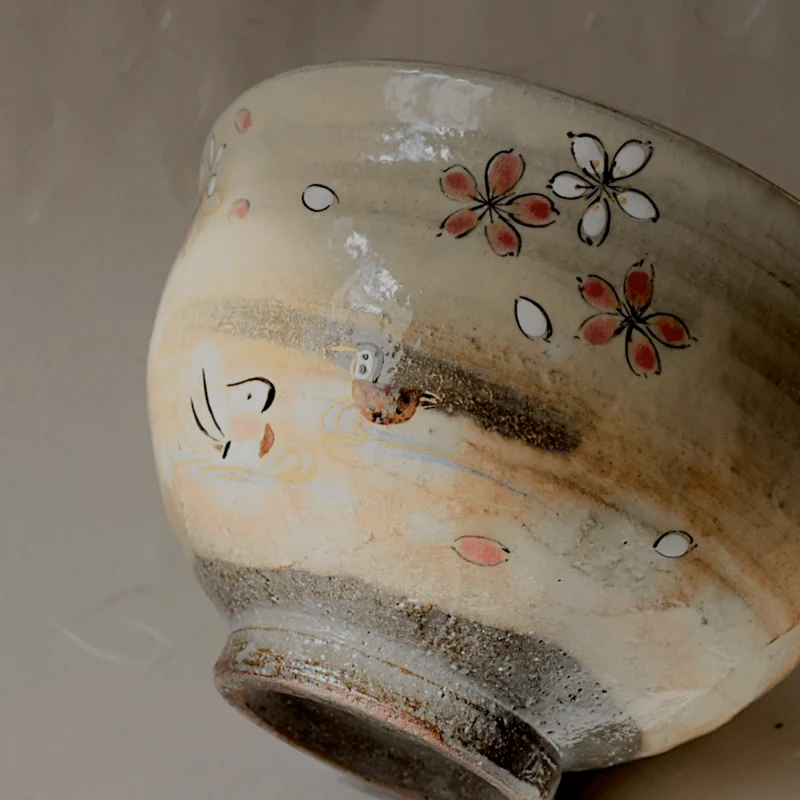 „Vogel und Blume“ – handbemalte Matcha-Schale