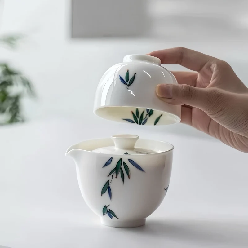 Jade Bamboo – Premium Butterweißes Porzellan Reise-Teeservice