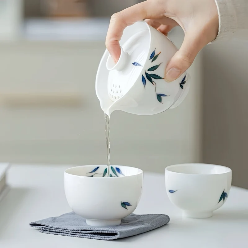 Jade Bamboo – Premium Butterweißes Porzellan Reise-Teeservice