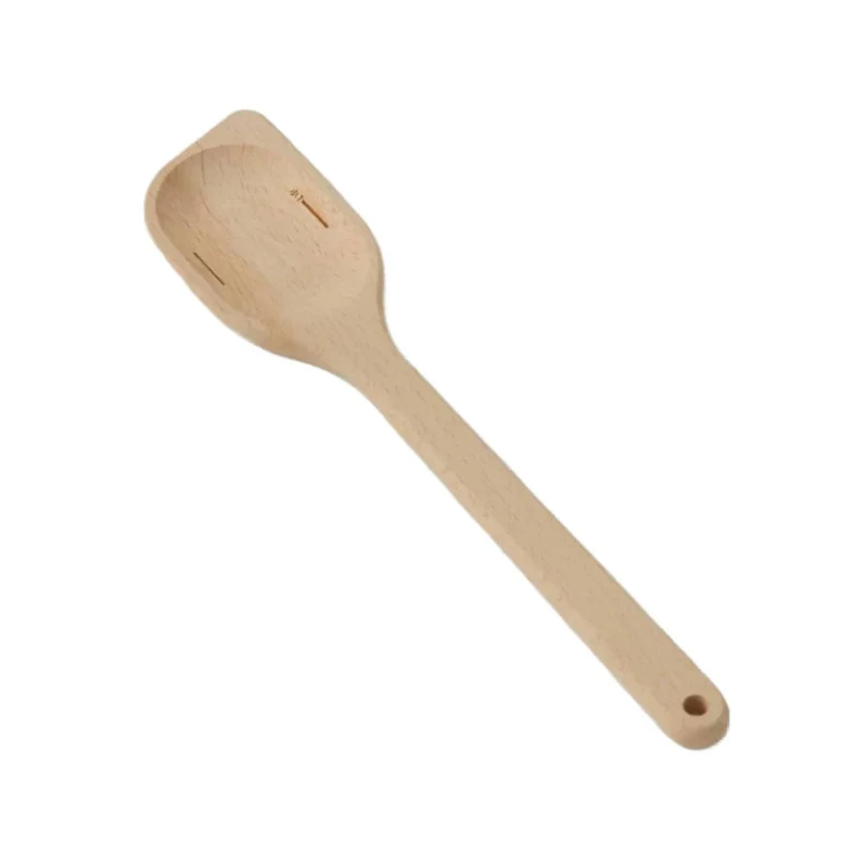 2 in 1 Wooden Cooking Spatula With Measuring Spoon Marks 29.5cm