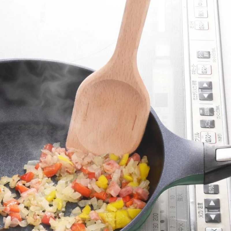 2 in 1 Wooden Cooking Spatula With Measuring Spoon Marks 29.5cm