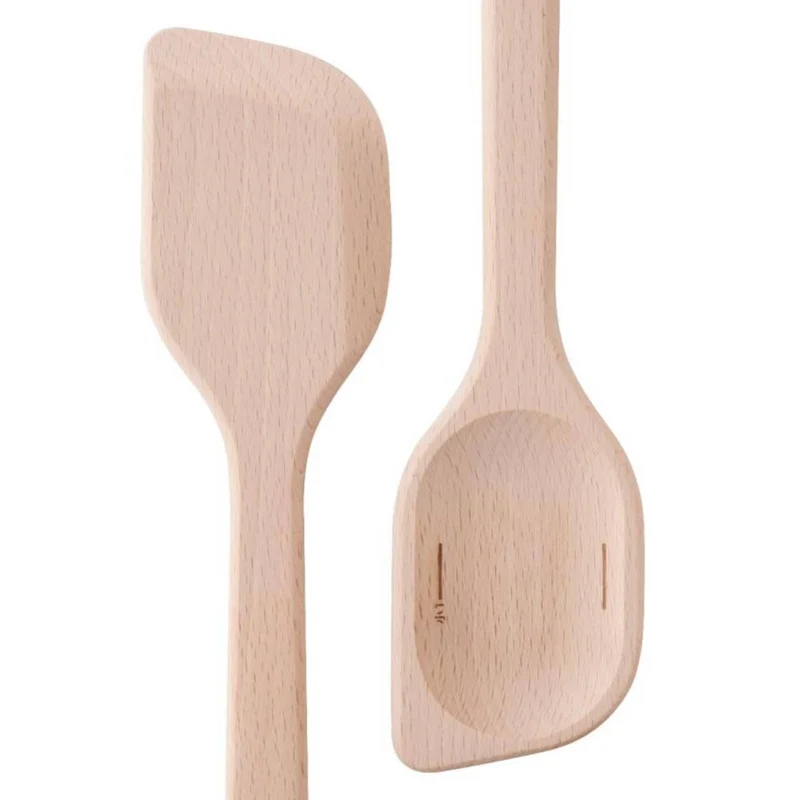 2 in 1 Wooden Cooking Spatula With Measuring Spoon Marks 29.5cm