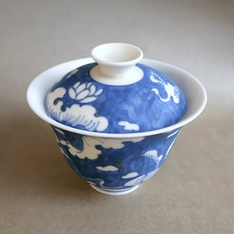 Jingdezhen Handbemalte „Oststörche“ Qinghua Gaiwan