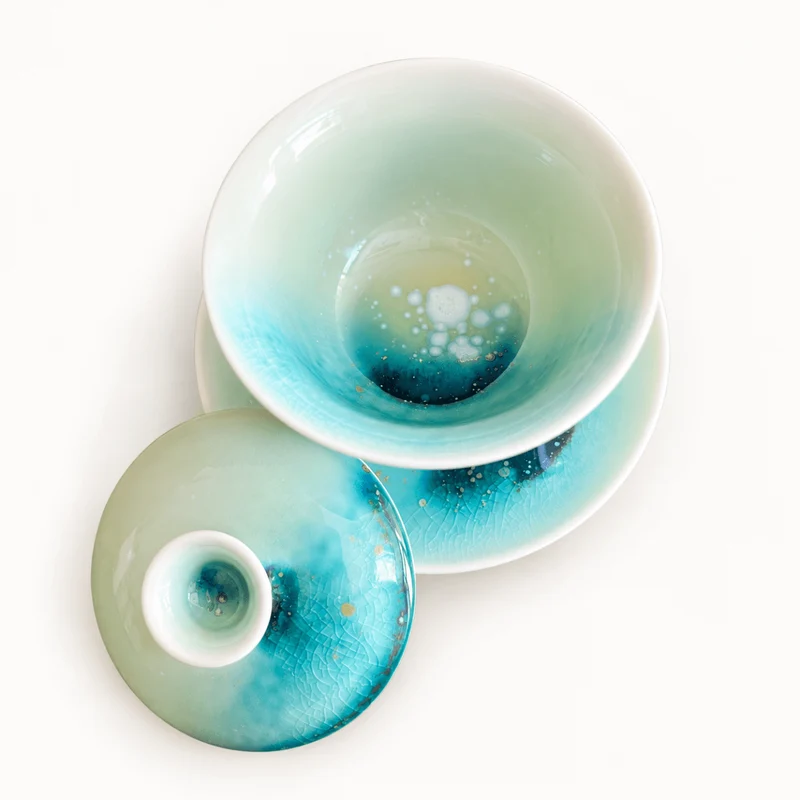 Flaches Riff – Jingdezhen Handgefertigte, ozeanglasierte Gaiwan