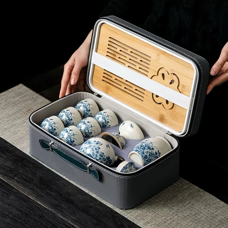 Ru Kiln Handgefertigtes komplettes Zeremonielles Gongfu Reise-Teeset