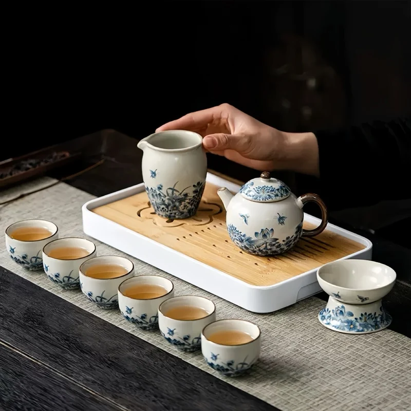 Ru Kiln Handgefertigtes komplettes Zeremonielles Gongfu Reise-Teeset