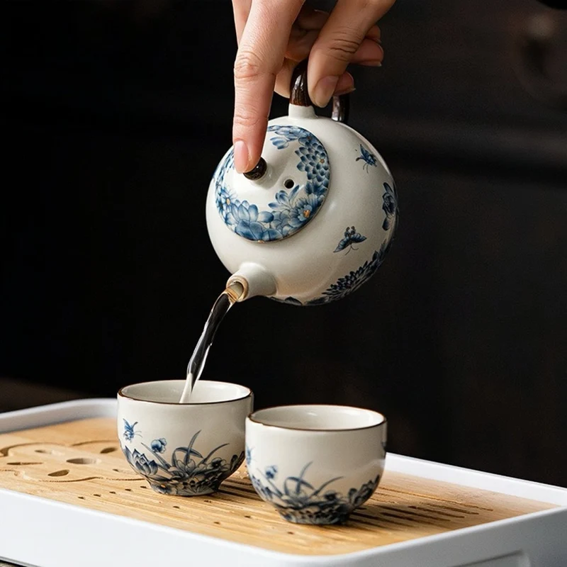 Ru Kiln Handgefertigtes komplettes Zeremonielles Gongfu Reise-Teeset