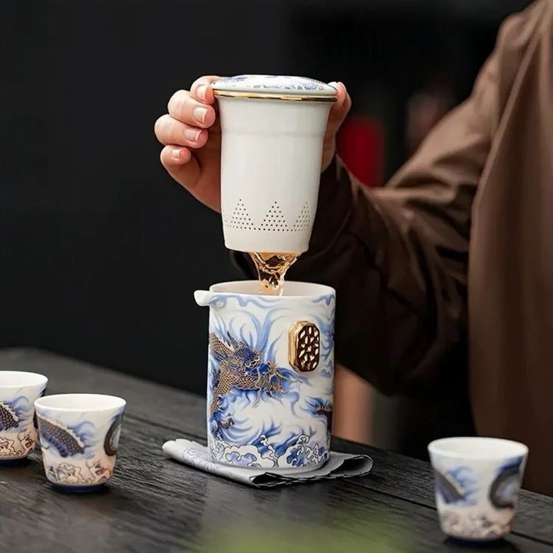 Tragbares Gongfu-Teeset „Kaiserlicher Azurdrache“