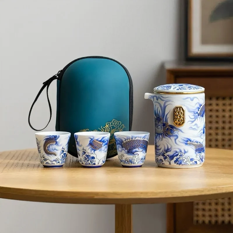 Tragbares Gongfu-Teeset „Kaiserlicher Azurdrache“