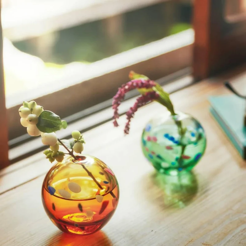 Aderia Glass Temari Ball Small Flower Vase Evening Clouds Design 65mm