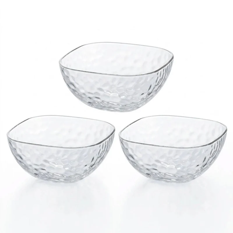 Aderia Square Bowl Large Dimpled Glass Serving Dish 165mm (Set of 3)