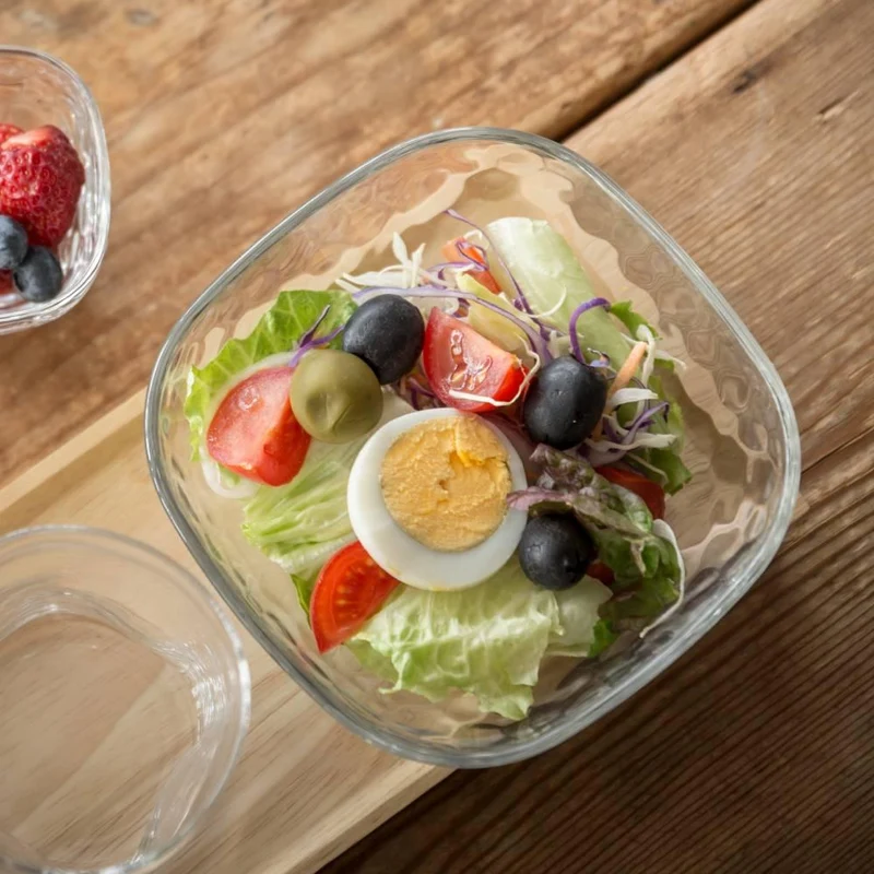Aderia Square Bowl Large Dimpled Glass Serving Dish 165mm (Set of 3)