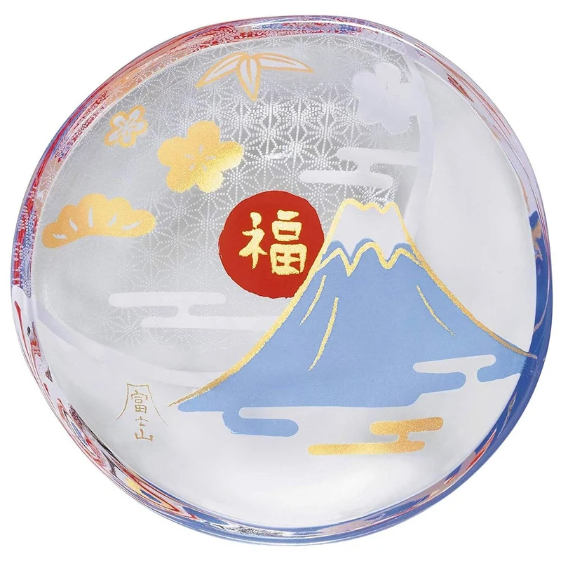 Aderia Small Glass Plate Dish Lucky Mount Fuji Design 90mm