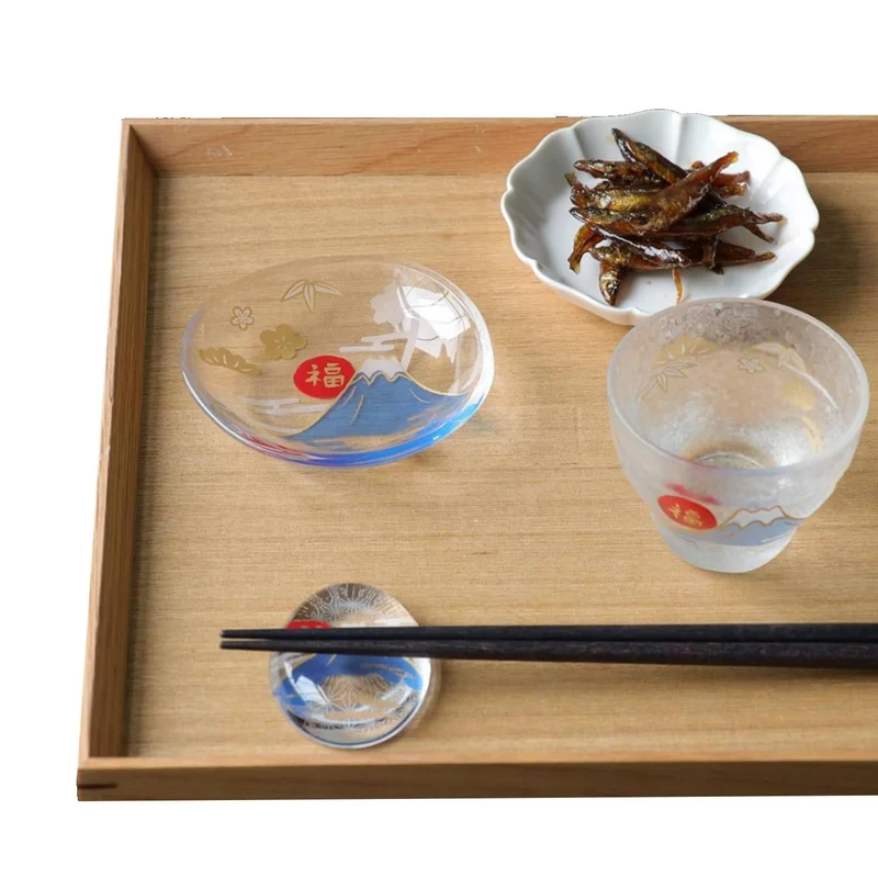 Aderia Small Glass Plate Dish Lucky Mount Fuji Design 90mm