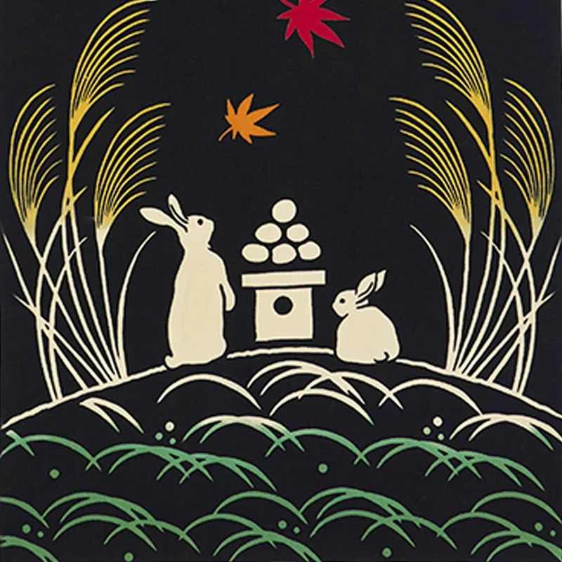 Kenema Moon Rabbit Tenugui Traditional Hand Dyed Cloth Towel 35 x 90cm