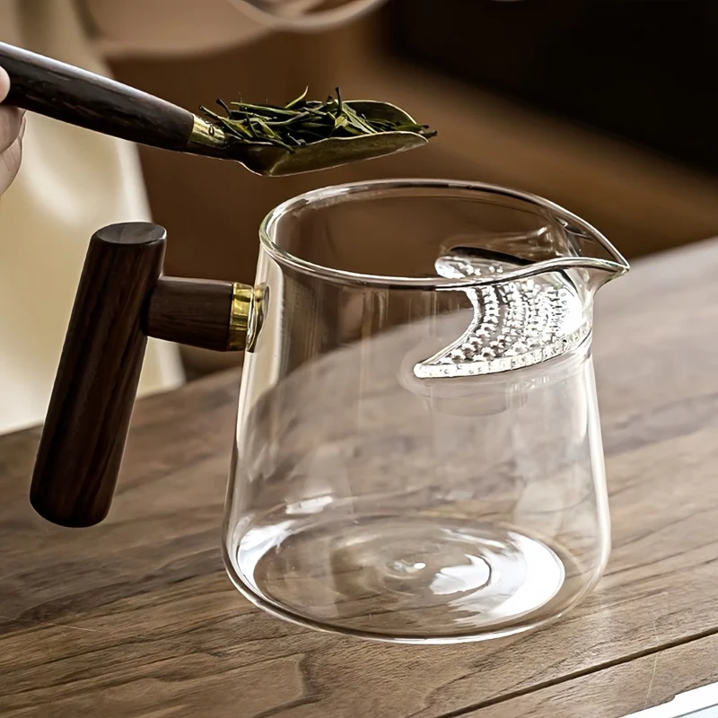 Lunar Elegance Teekanne aus Glas / Fairness-Tasse mit Griff aus Walnussholz