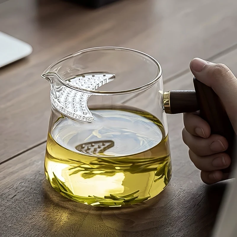 Lunar Elegance Teekanne aus Glas / Fairness-Tasse mit Griff aus Walnussholz