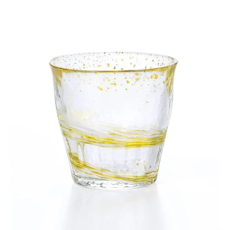 Aderia Handmade Drinking Rocks Glass Swirling Yellow Pattern 300ml