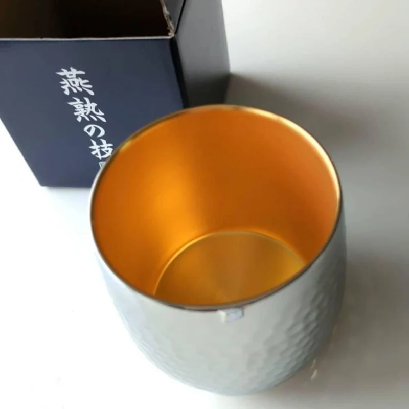 Double-Wall Hammered Cup Stainless Steel Gold-Plated Interior Tumbler 250ml