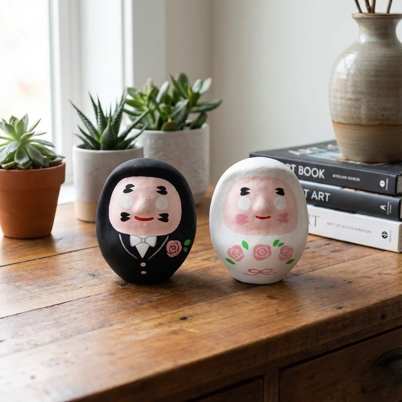 Shirakawa Daruma Bride and Groom Pair Daruma Doll Set 8.5cm