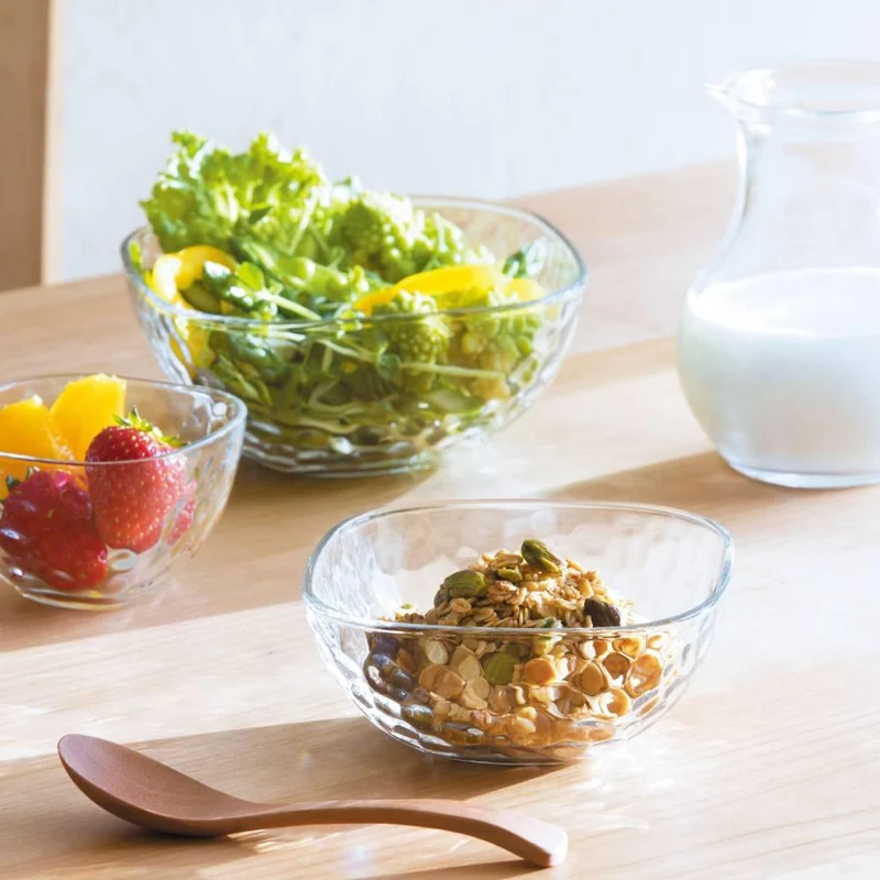 Aderia Square Bowl Medium Dimpled Glass Serving Dish 137mm (Set of 3)